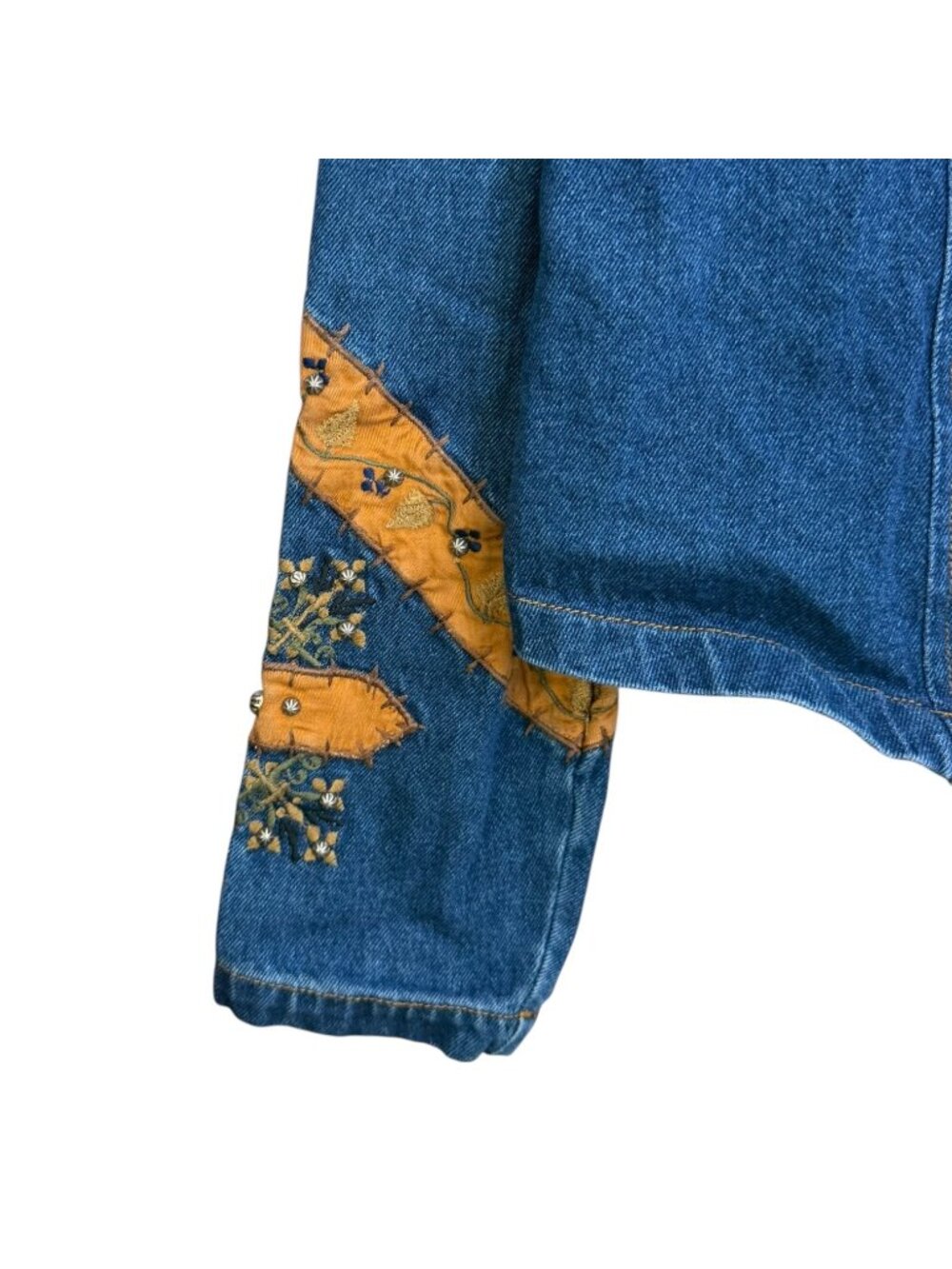 Vintage Western Cowgirl Embroidered Applique Crop Denim Jacket XL Rodeo - Picture 5 of 8